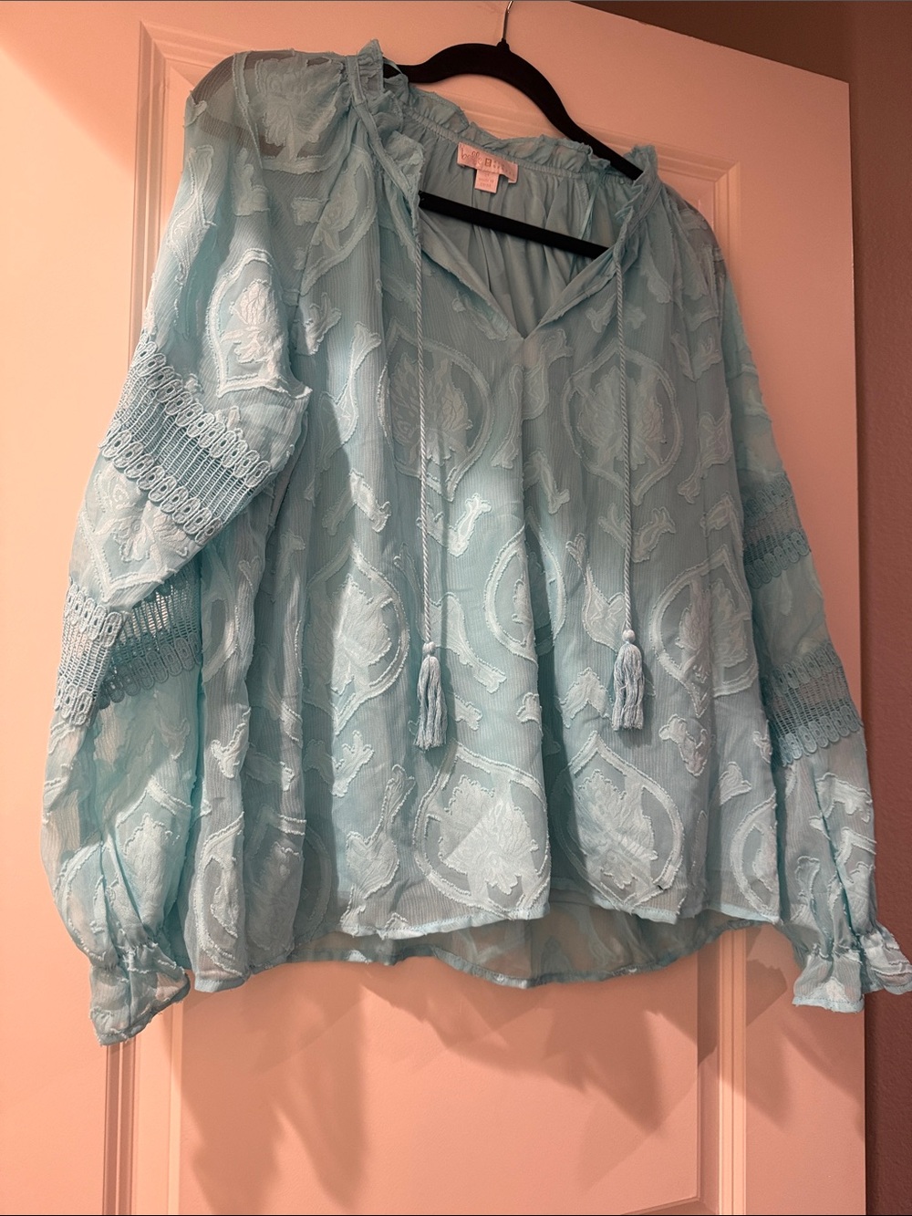 Belle by Kim Gravel Light Blue Embroidered Peasant Tunic